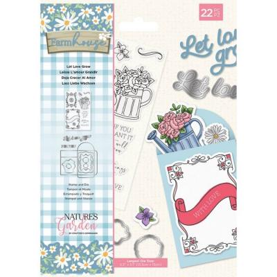 Crafter's Companion Farmhouse Clear Stamps & Die - Let Love Grow